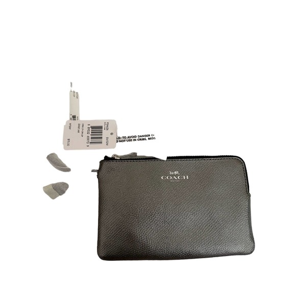 Coach Handbags - NWT Cute Coach Silver Gummetal Metallic zipper zip leather wristlet wallet $75